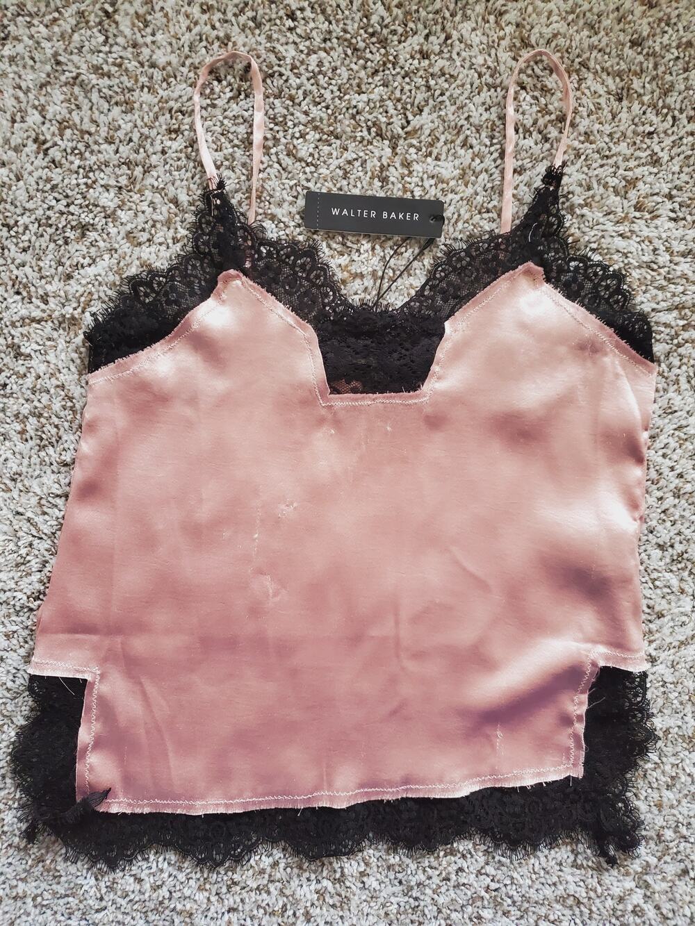 Walter Baker Pink Lace Trim Spaghetti Straps Cami Tops Small $150 DEFECTS